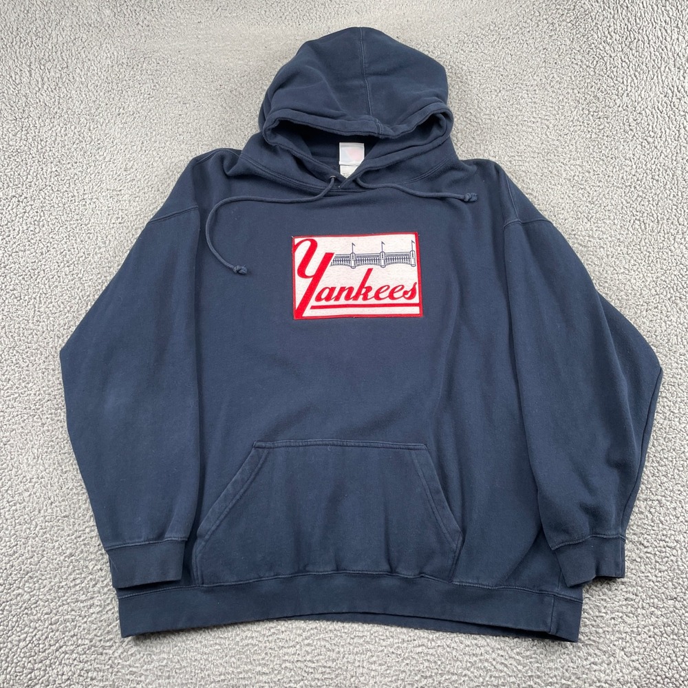 Yankees Stadium Patch Pullover Sweatshirt MLB Majestic Hoodie Mens 2XL Navy